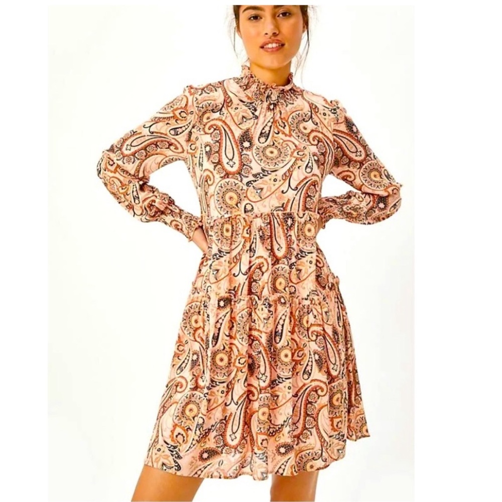 NWT Anthropologie Cady Tiered Peach Paisley Floral Boho Dress Size M
